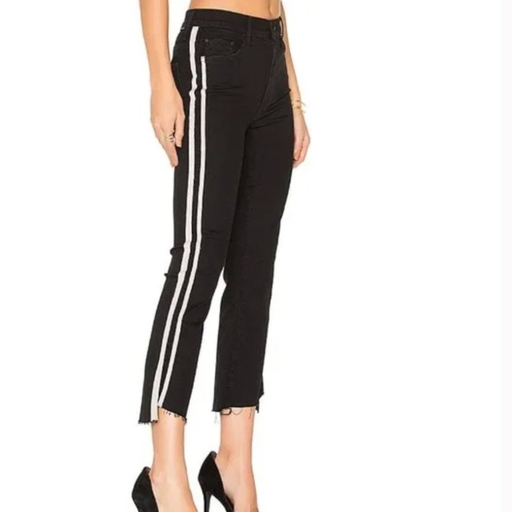 MOTHER Insider Crop Step Fray Jeans in Guilty Racer Side Stripe - Size 25